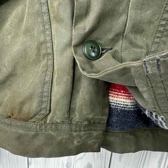 Rare VTG Italy United Colors Benetton Wax Canvas Olive Chore Coat Blanket  50 - Picture 4 of 11